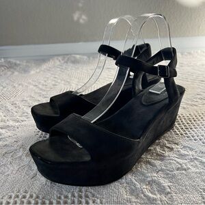Eileen Fisher Mime Tumbled Nubuck Platform Sandal Size 9 Wrapped Leather Wedge